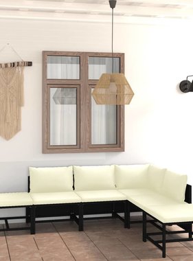 VidaXL 6-delige Loungeset met kussens poly rattan zwart