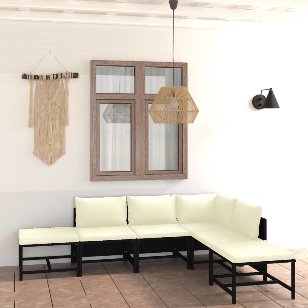 VidaXL 6-delige Loungeset met kussens poly rattan zwart