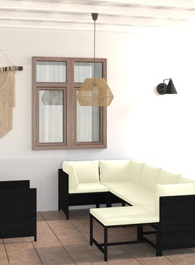 VidaXL 7-delige Loungeset met kussens poly rattan zwart
