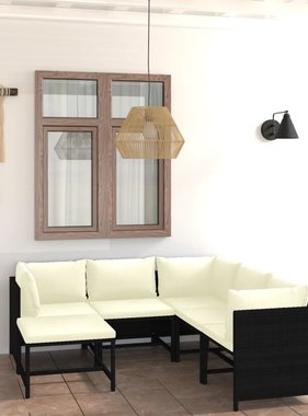 VidaXL 6-delige Loungeset met kussens poly rattan zwart