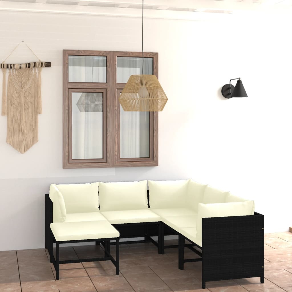 VidaXL 6-delige Loungeset met kussens poly rattan zwart