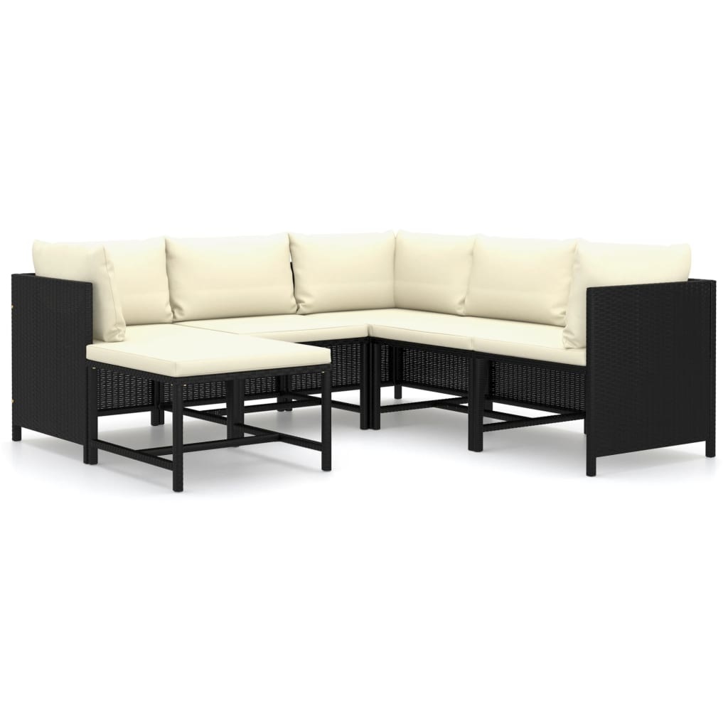 VidaXL 6-delige Loungeset met kussens poly rattan zwart