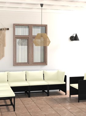 VidaXL 7-delige Loungeset met kussens poly rattan zwart