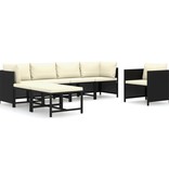 VidaXL 7-delige Loungeset met kussens poly rattan zwart