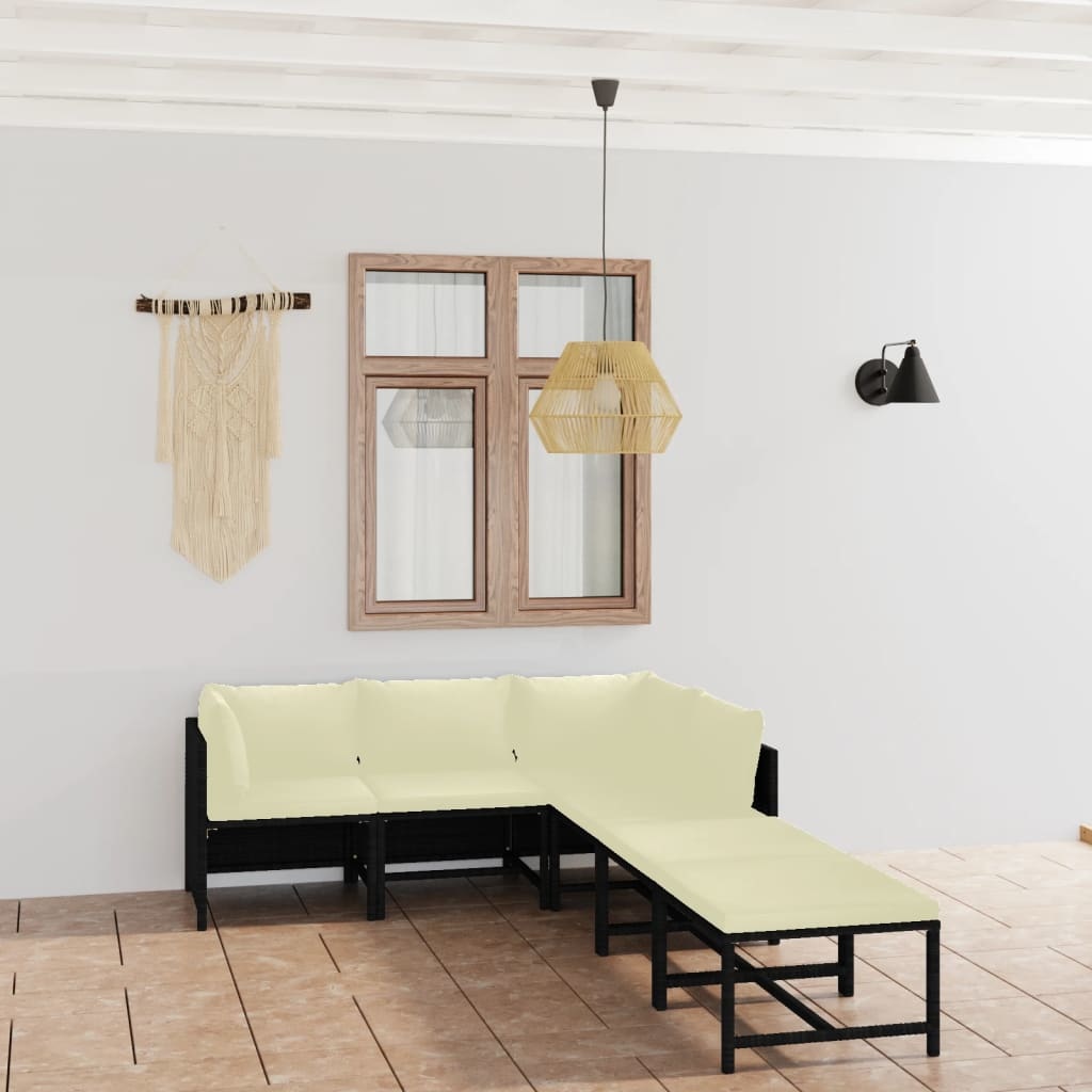 VidaXL 6-delige Loungeset met kussens poly rattan zwart