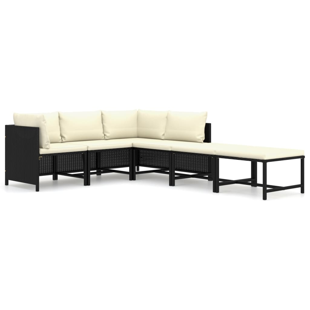 VidaXL 6-delige Loungeset met kussens poly rattan zwart