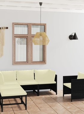 VidaXL 6-delige Loungeset met kussens poly rattan zwart