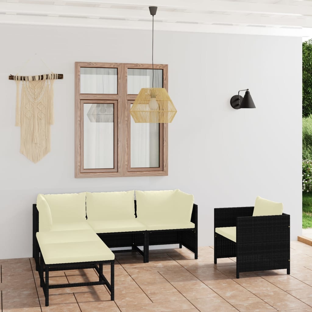 VidaXL 6-delige Loungeset met kussens poly rattan zwart