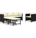 VidaXL 6-delige Loungeset met kussens poly rattan zwart