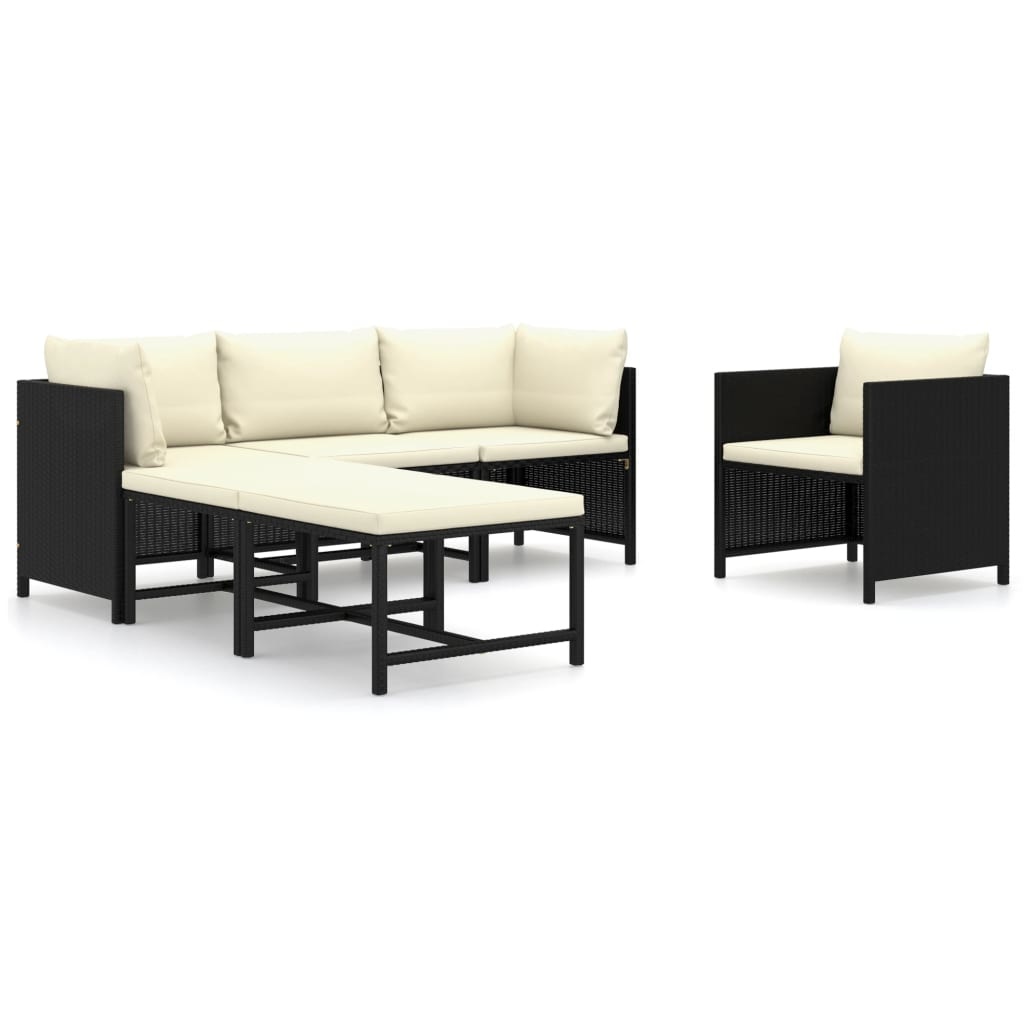 VidaXL 6-delige Loungeset met kussens poly rattan zwart