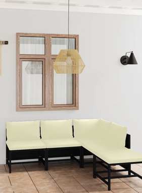 VidaXL 5-delige Loungeset met kussens poly rattan zwart