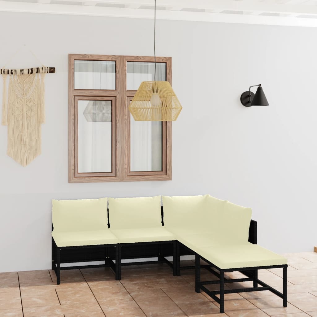 VidaXL 5-delige Loungeset met kussens poly rattan zwart