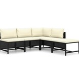 VidaXL 5-delige Loungeset met kussens poly rattan zwart