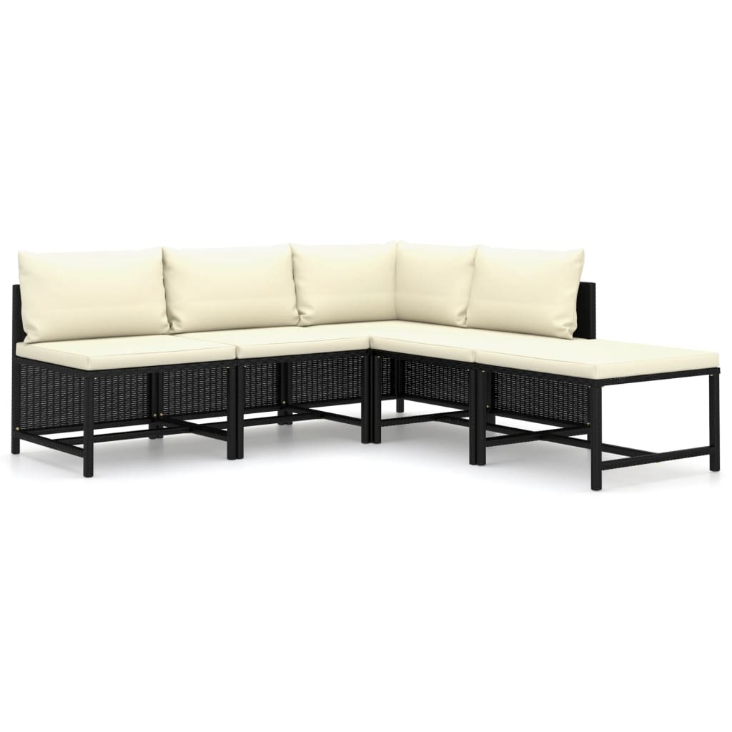 VidaXL 5-delige Loungeset met kussens poly rattan zwart