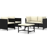 VidaXL 5-delige Loungeset met kussens poly rattan zwart