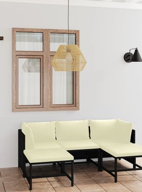 VidaXL 5-delige Loungeset met kussens poly rattan zwart