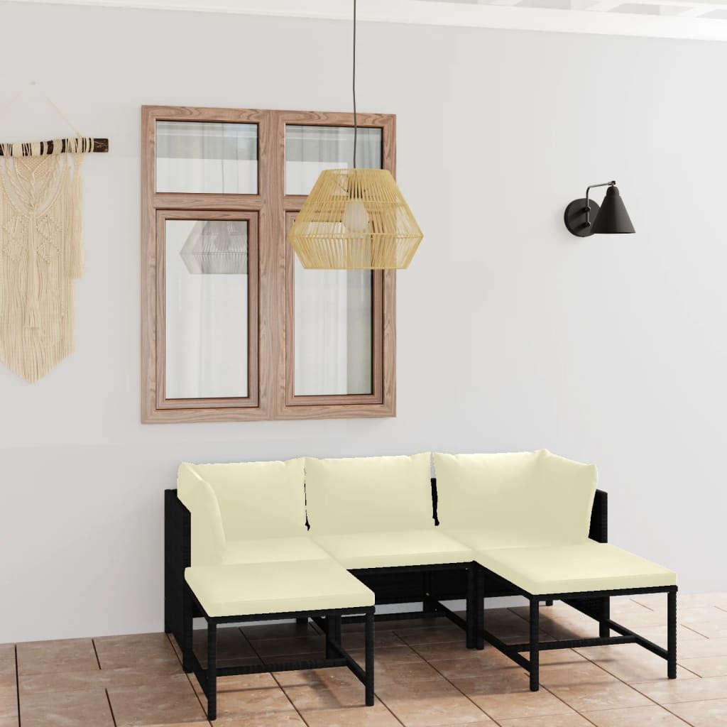 VidaXL 5-delige Loungeset met kussens poly rattan zwart