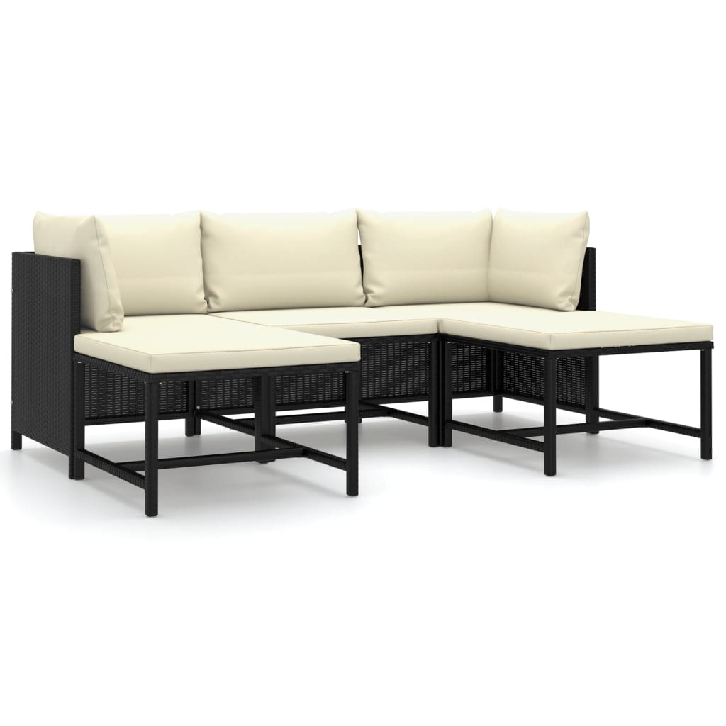 VidaXL 5-delige Loungeset met kussens poly rattan zwart
