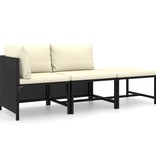 VidaXL 3-delige Loungeset met kussens poly rattan zwart
