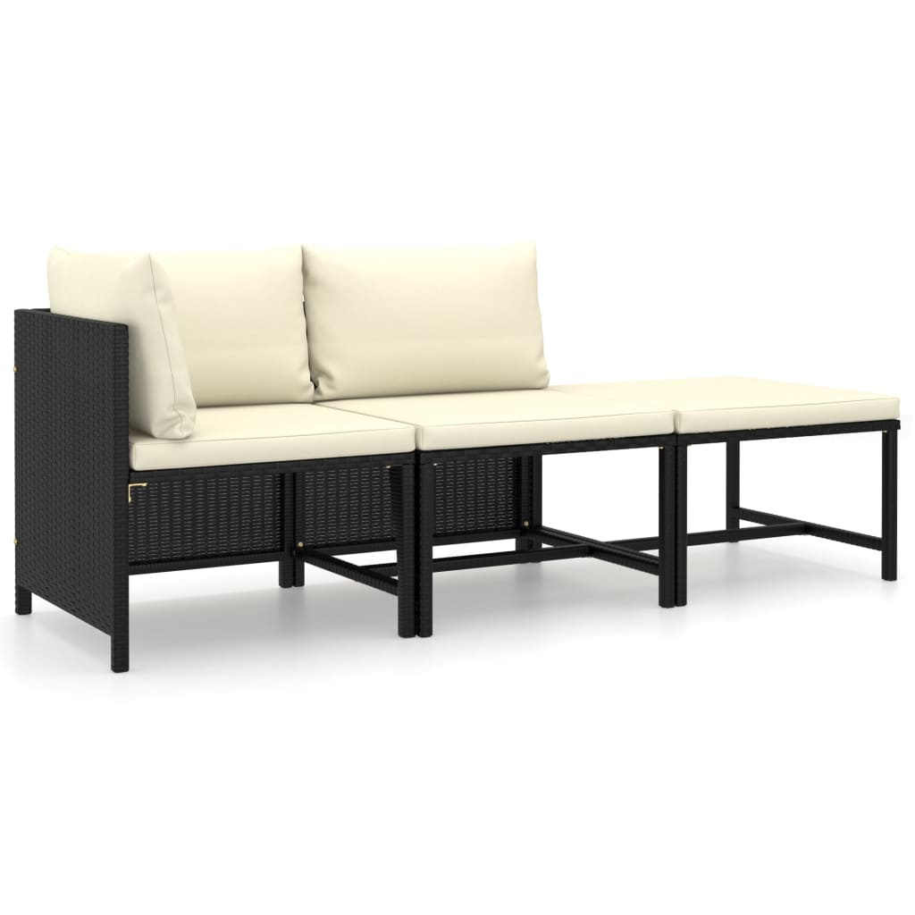 VidaXL 3-delige Loungeset met kussens poly rattan zwart