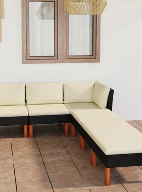 VidaXL 6-delige Loungeset met kussens poly rattan zwart