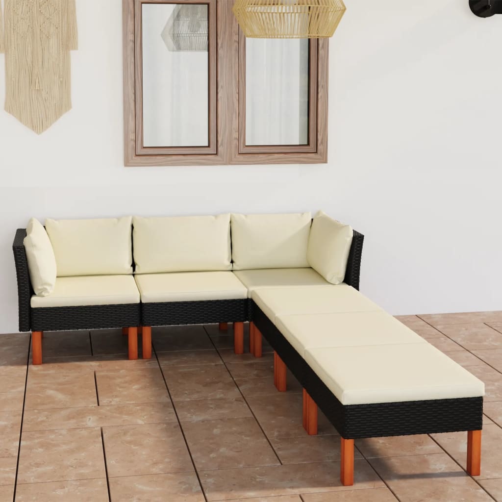 VidaXL 6-delige Loungeset met kussens poly rattan zwart