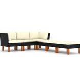 VidaXL 6-delige Loungeset met kussens poly rattan zwart