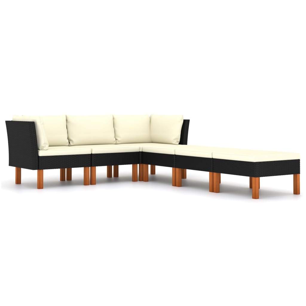 VidaXL 6-delige Loungeset met kussens poly rattan zwart