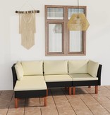 vidaXL 4-delige Loungeset met kussens poly rattan zwart