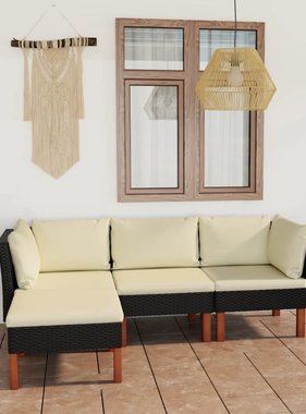 VidaXL 4-delige Loungeset met kussens poly rattan zwart