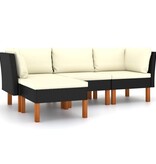 vidaXL 4-delige Loungeset met kussens poly rattan zwart