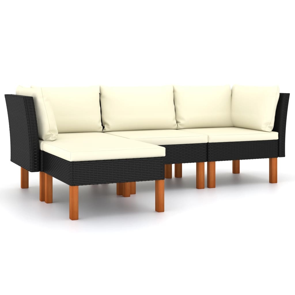 vidaXL 4-delige Loungeset met kussens poly rattan zwart