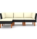 VidaXL 4-delige Loungeset met kussens poly rattan zwart