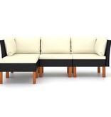 vidaXL 4-delige Loungeset met kussens poly rattan zwart