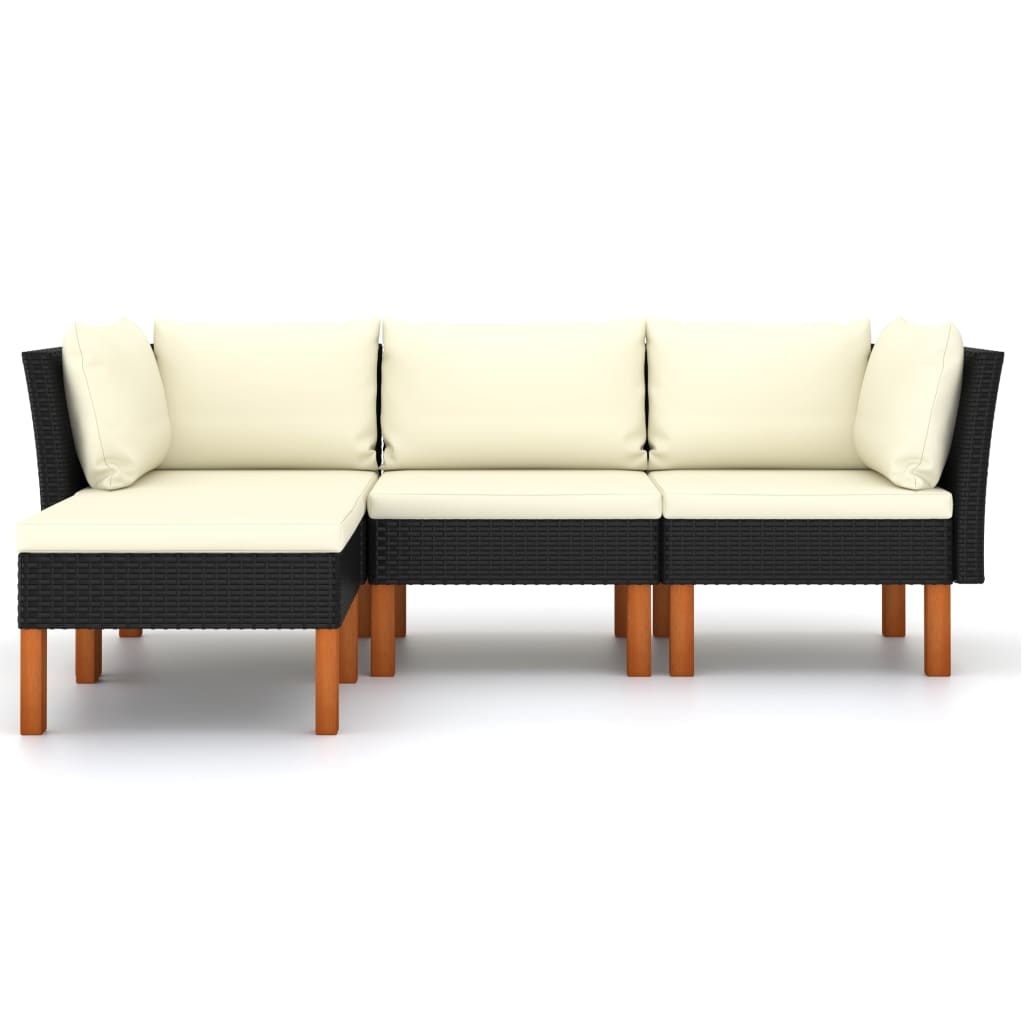 VidaXL 4-delige Loungeset met kussens poly rattan zwart