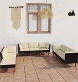 VidaXL 9-delige Loungeset met kussens poly rattan zwart
