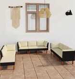 vidaXL 9-delige Loungeset met kussens poly rattan zwart