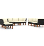 VidaXL 9-delige Loungeset met kussens poly rattan zwart