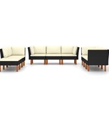 VidaXL 9-delige Loungeset met kussens poly rattan zwart