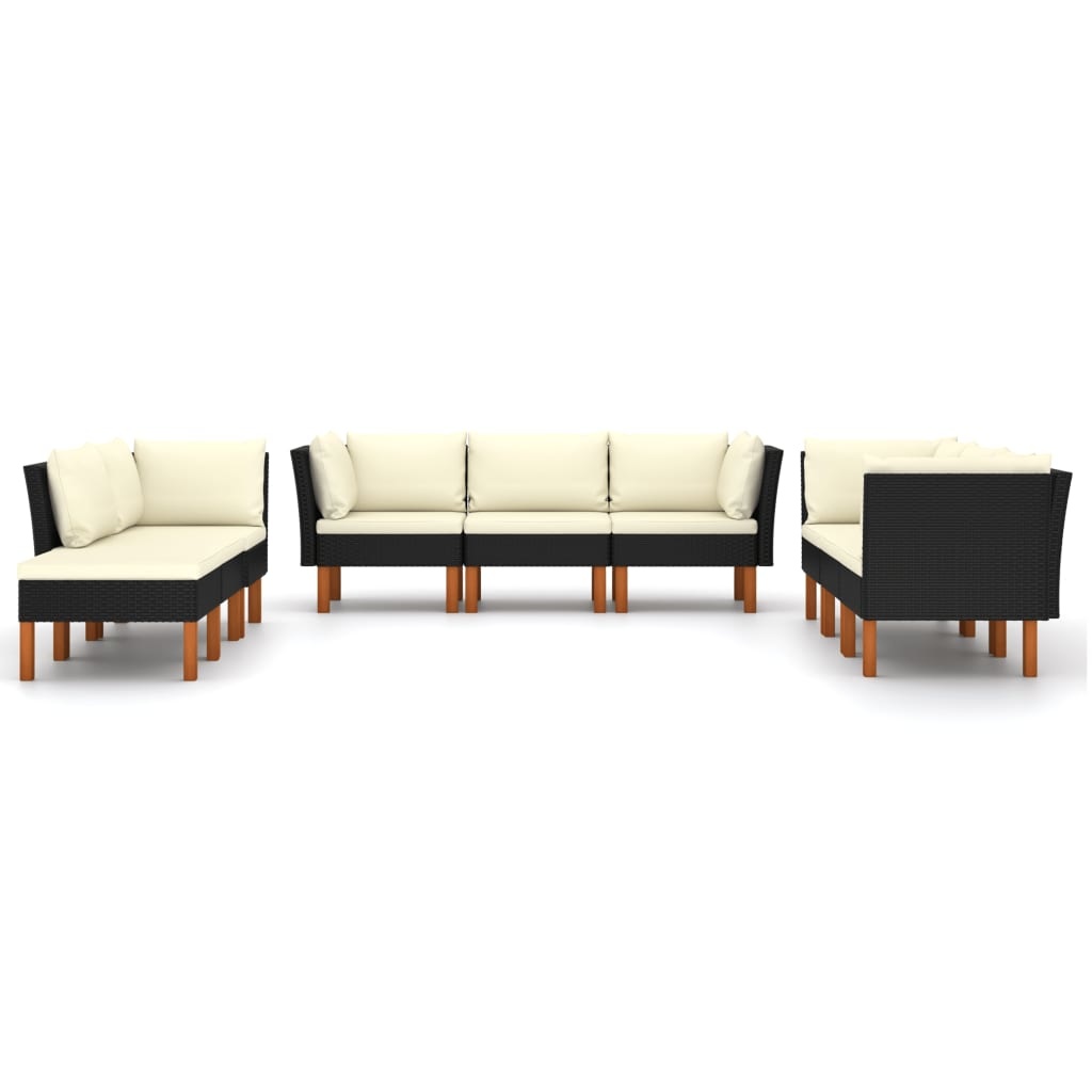 VidaXL 9-delige Loungeset met kussens poly rattan zwart
