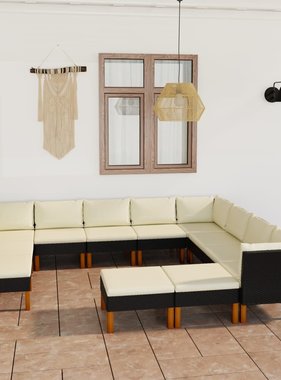 VidaXL 12-delige Loungeset met kussens poly rattan zwart