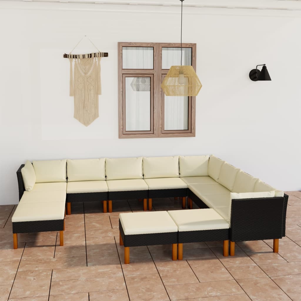 VidaXL 12-delige Loungeset met kussens poly rattan zwart
