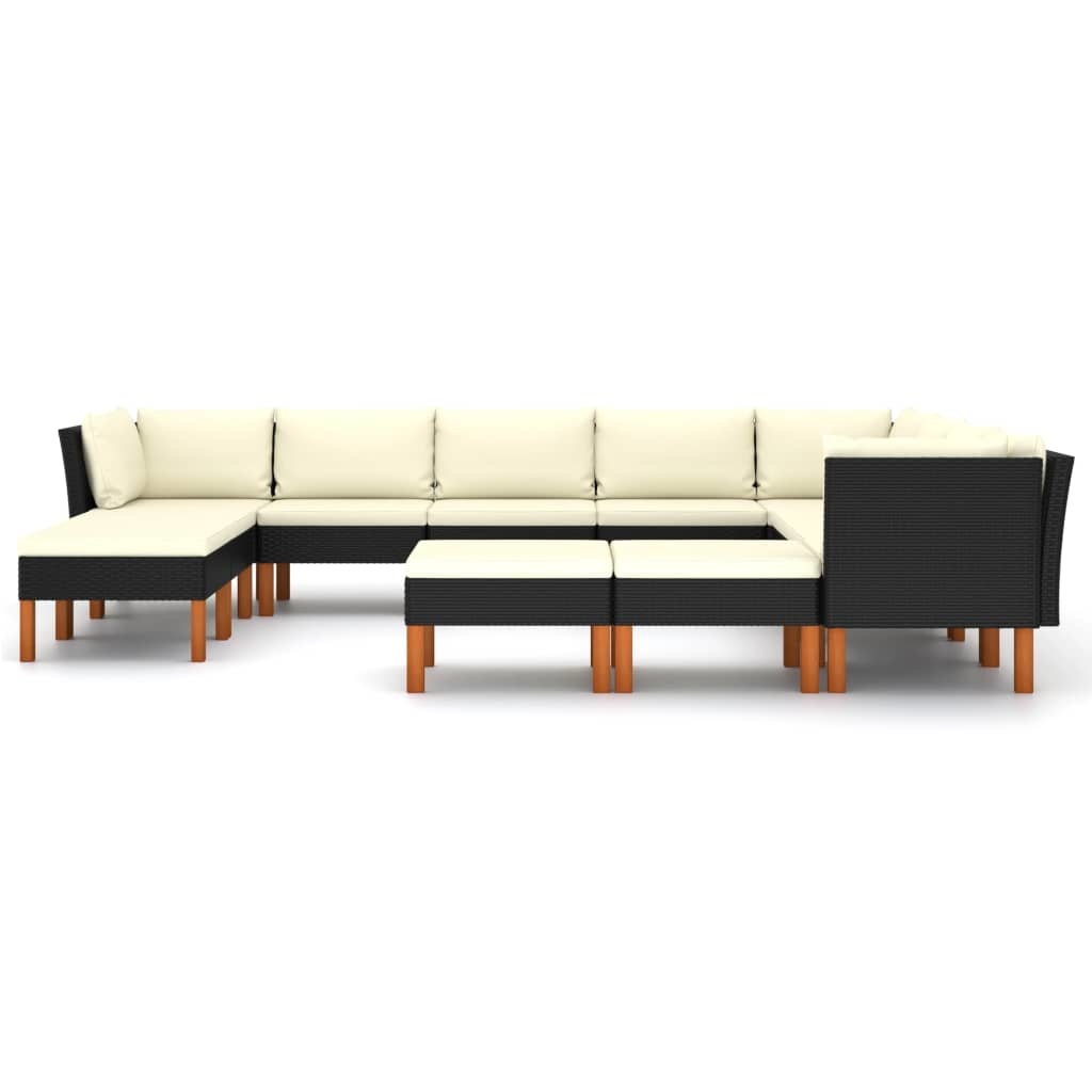 VidaXL 12-delige Loungeset met kussens poly rattan zwart