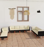VidaXL 10-delige Loungeset met kussens poly rattan zwart