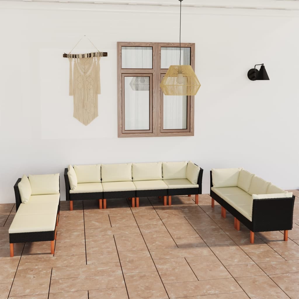 VidaXL 10-delige Loungeset met kussens poly rattan zwart