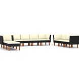 VidaXL 10-delige Loungeset met kussens poly rattan zwart