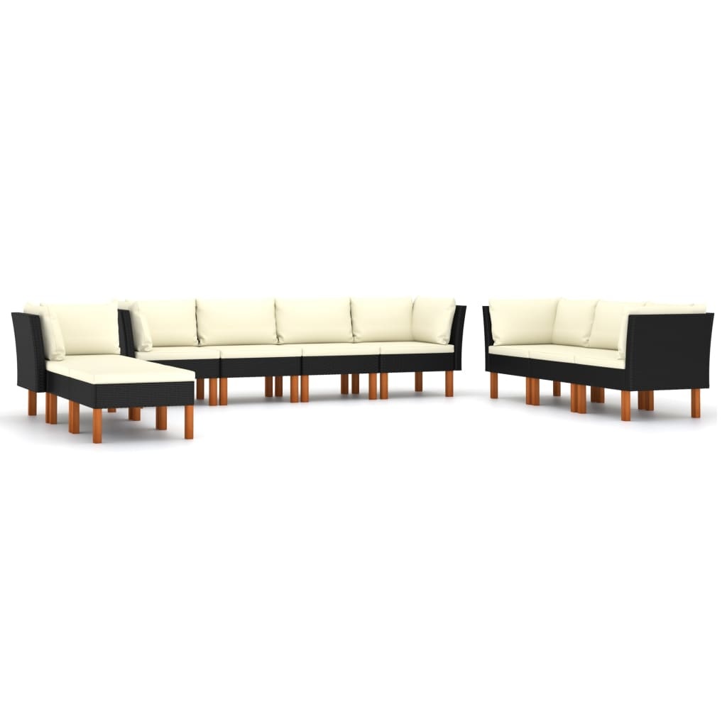 VidaXL 10-delige Loungeset met kussens poly rattan zwart