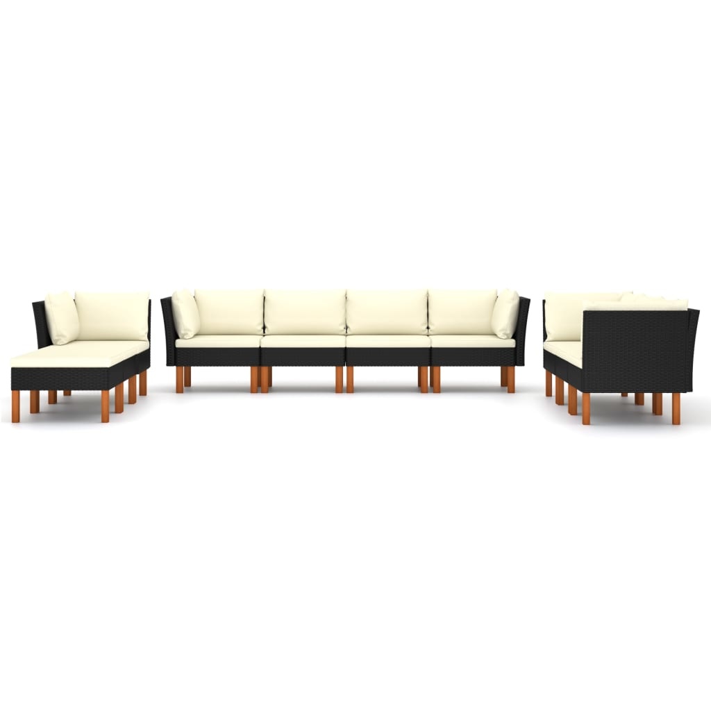 VidaXL 10-delige Loungeset met kussens poly rattan zwart