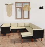 vidaXL 9-delige Loungeset met kussens poly rattan zwart