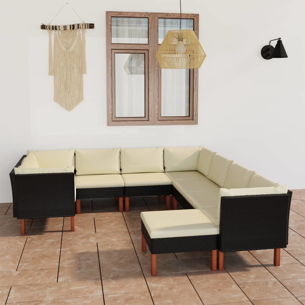 VidaXL 9-delige Loungeset met kussens poly rattan zwart